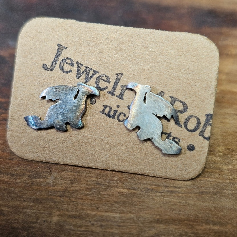 Dragon Stud Earrings Oxidized Stainless Steel Unisex OS Silver Mythical Fantasy
